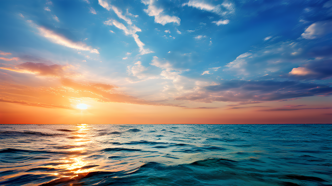 唯美黄昏大海夕阳晚霞摄影图片