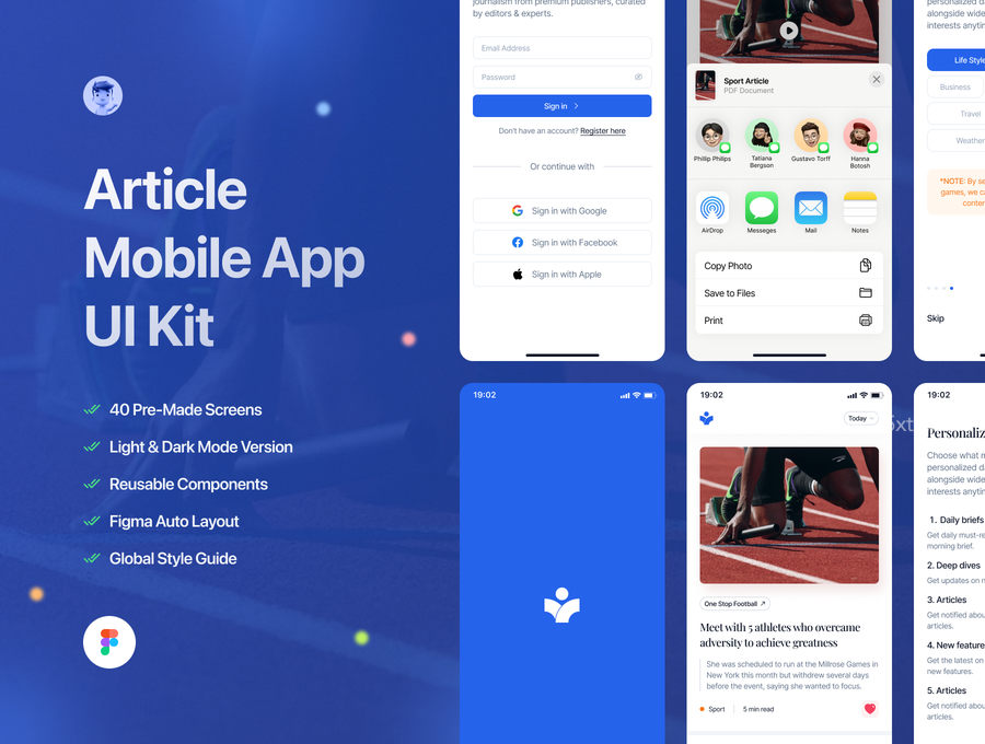 免费的文章阅读app ui kit界面设计模板 - Informa